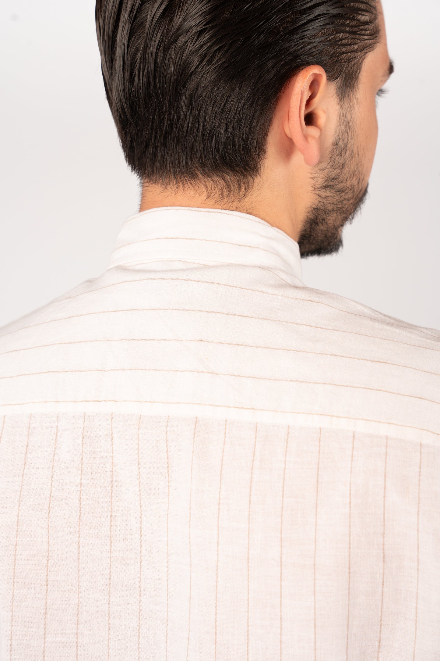 WHITE BEIGE LINE LINEN SHIRT