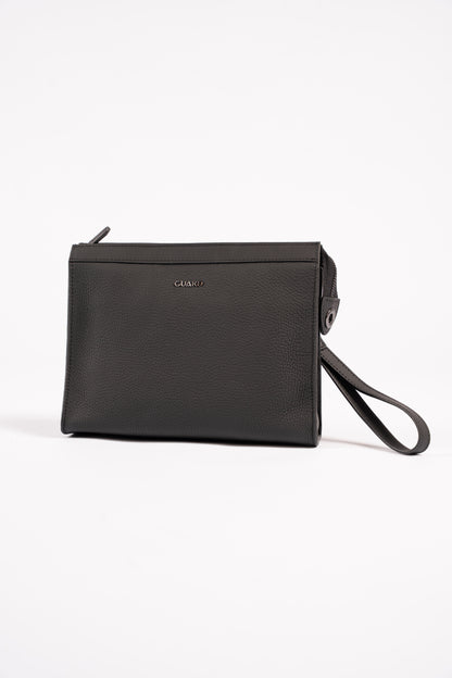 BLACK LEVANT SEAL LEATHER CLUTCH BAG