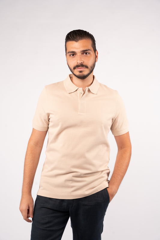 BEIGE 100% COTTON BUTTON POLO