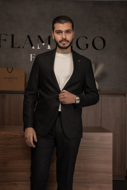 BLACK CASUAL LINEN SUIT