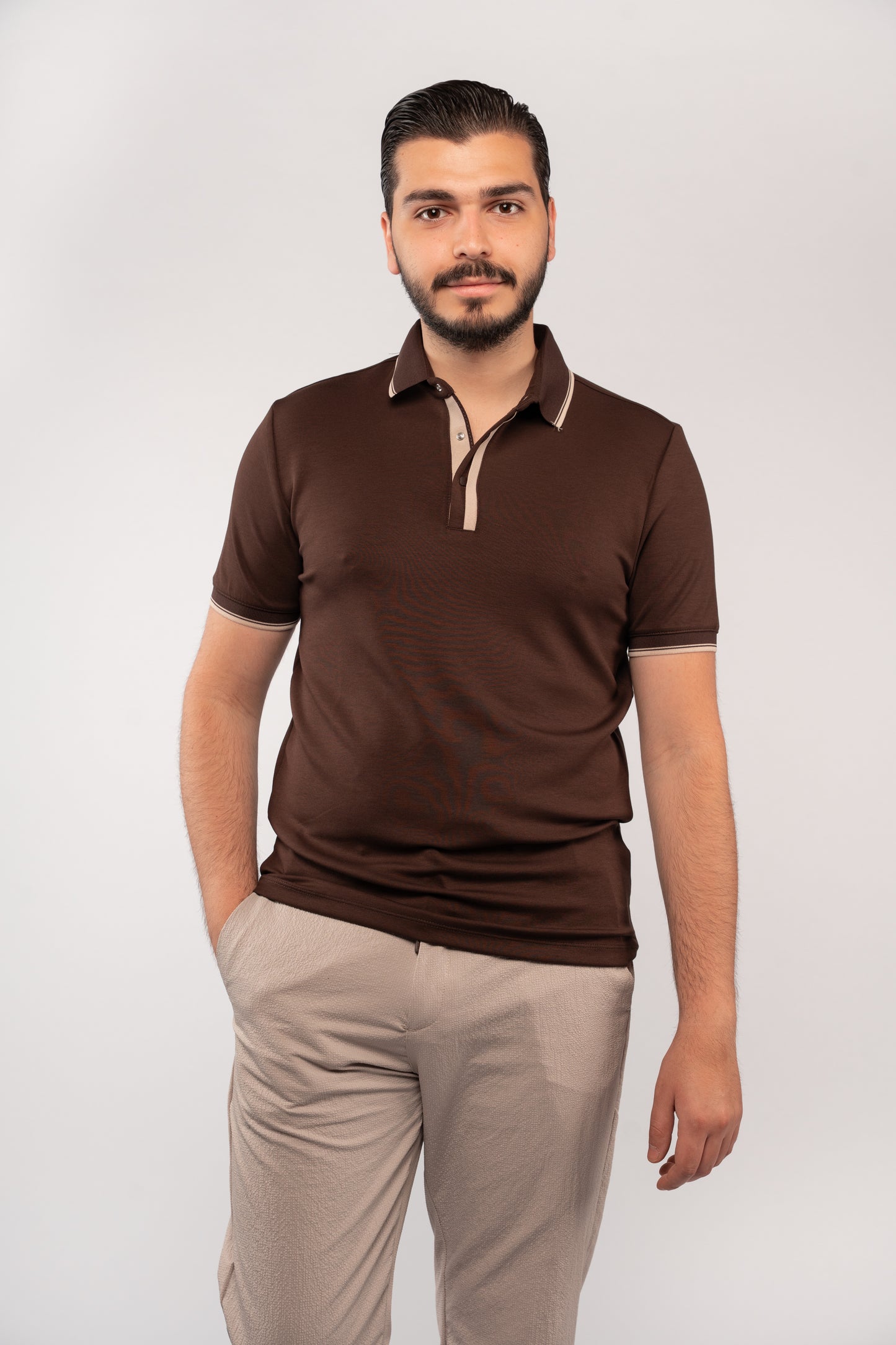 BROWN CLIP BUTTON POLO