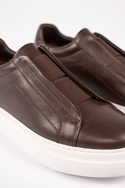 BROWN LEATHER HIGHSOLE ELASTIC SNEAKER
