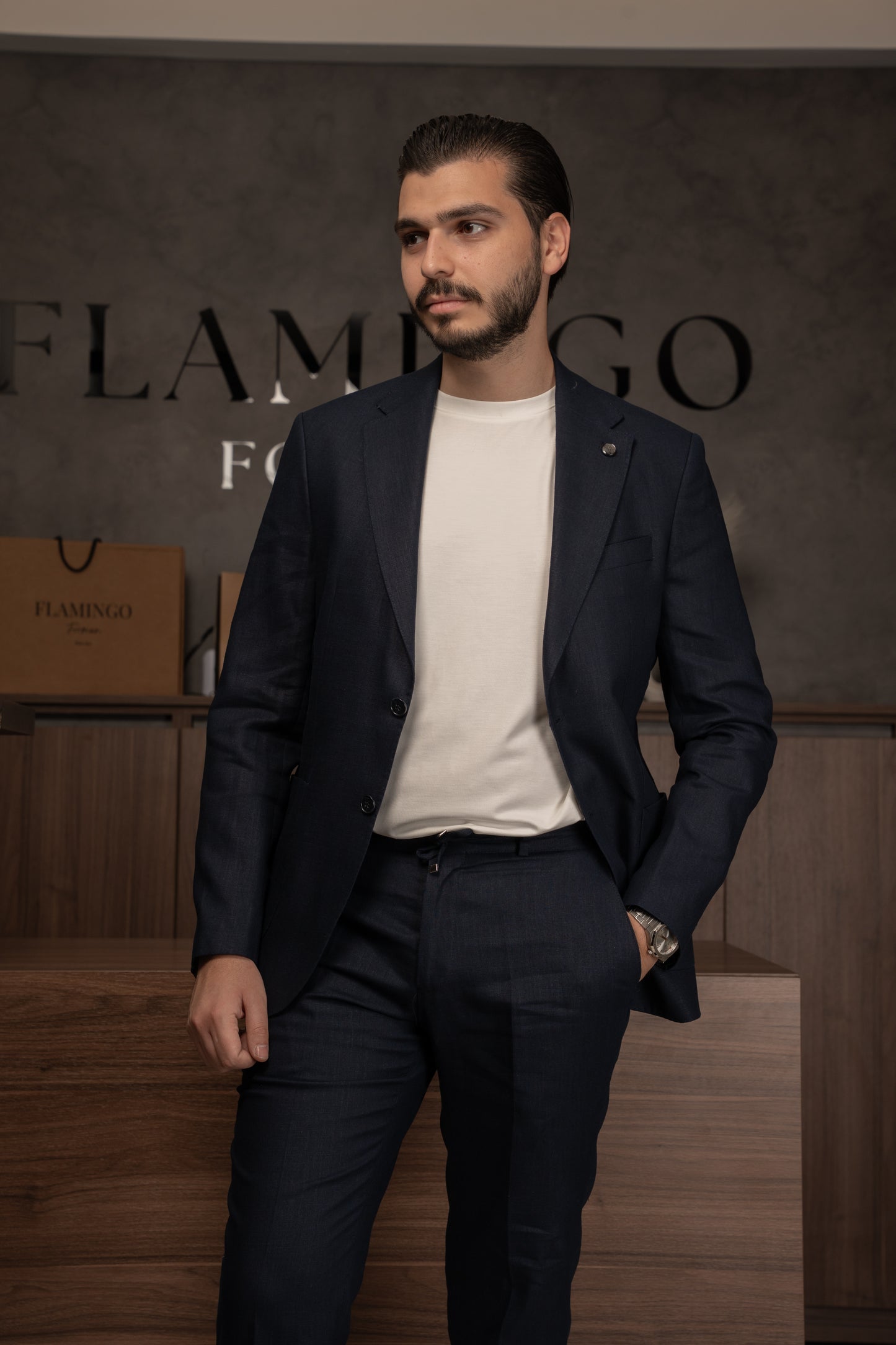 NAVY CASUAL LINEN SUIT