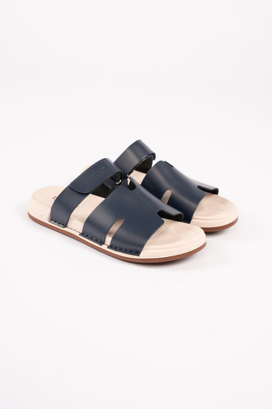 NAVY 100% LEATHER SLIPPERS