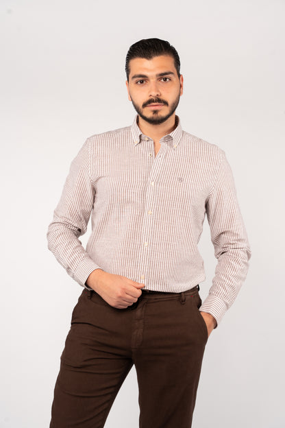 BROWN LINED OXFORD SHIRT