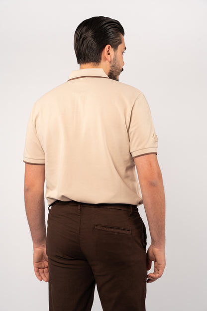 BEIGE BROWN LINE ZIPPER POLO