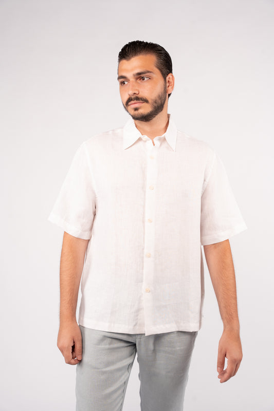 WHITE HALF SLEEVE 100% LINEN SHIRT