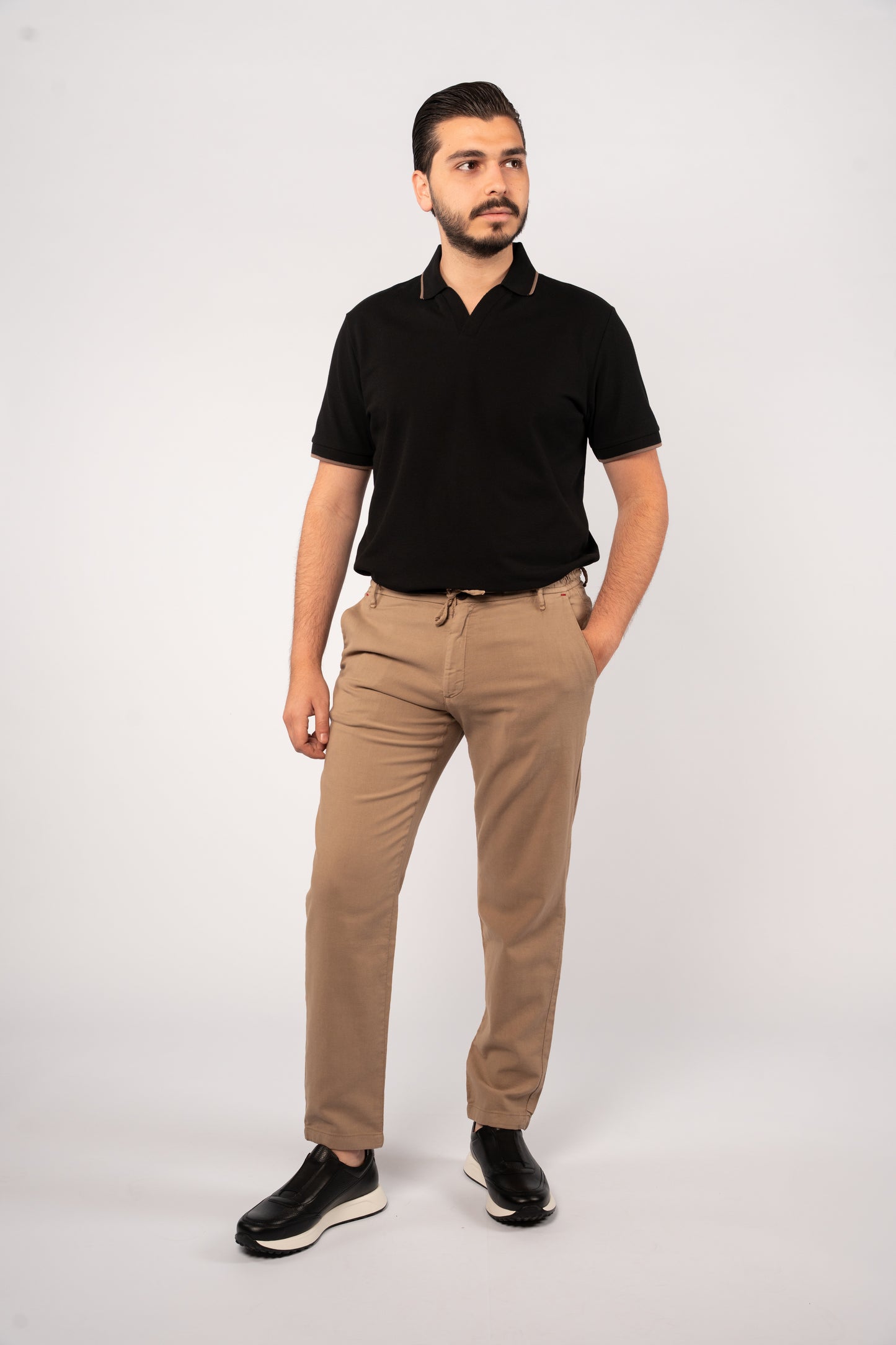 BLACK BROWN LINE VNECK POLO