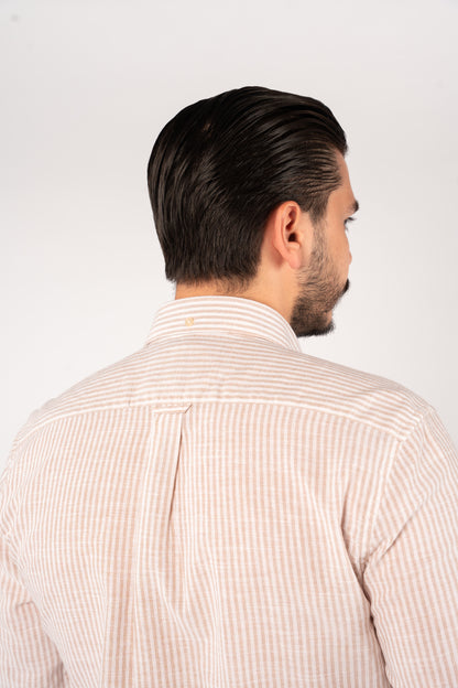 BEIGE LINED OXFORD SHIRT