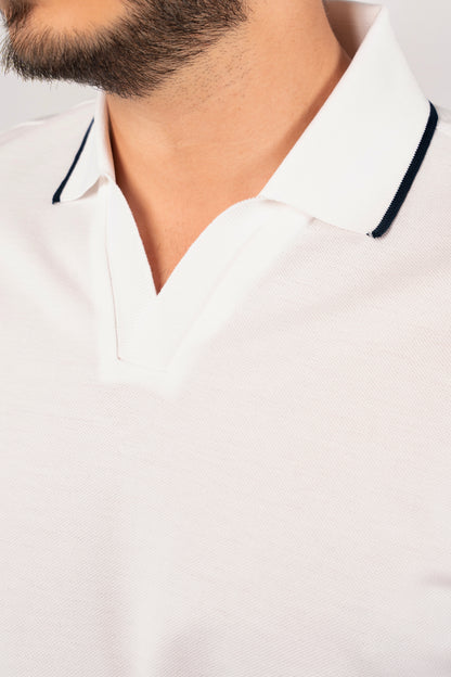 WHITE NAVY LINE VNECK POLO