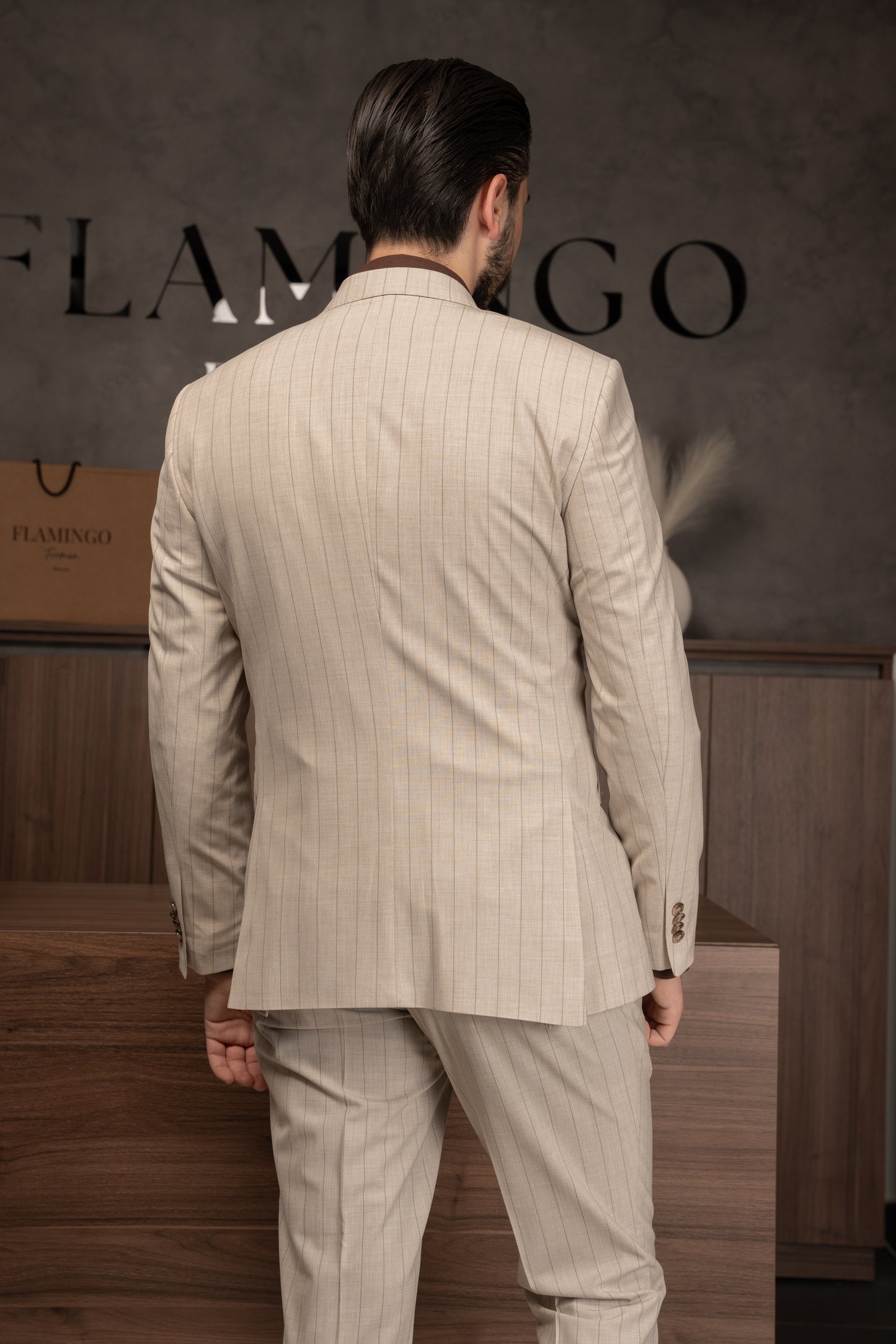 BEIGE LINED DOBETTI SUIT