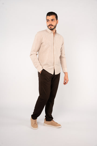 BEIGE WHITE LINE LINEN SHIRT