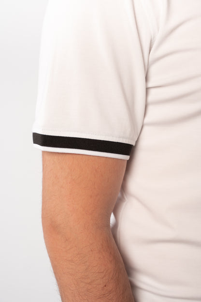 WHITE BLACK COLLAR ZIPPER POLO