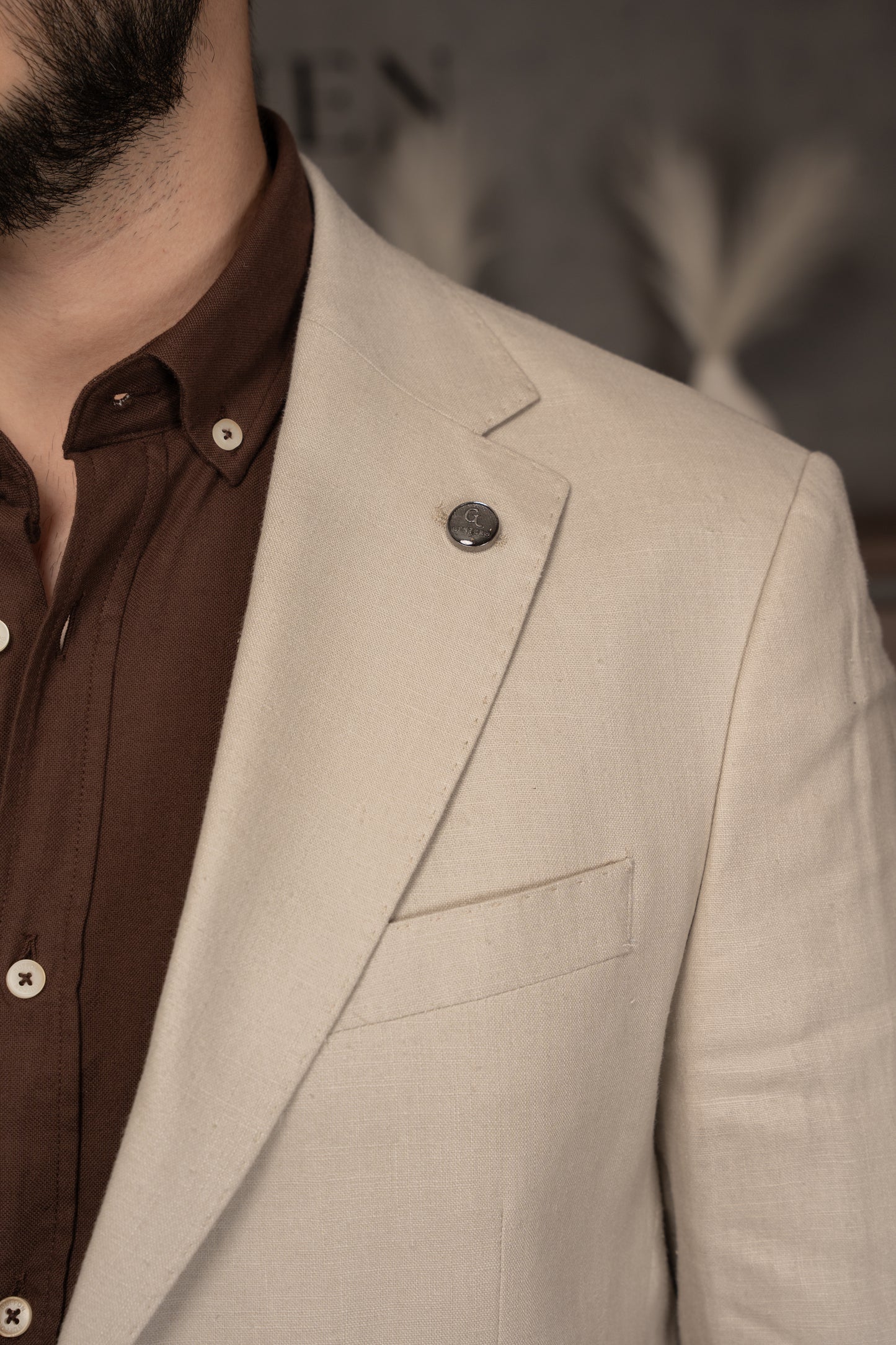 BEIGE CASUAL LINEN SUIT