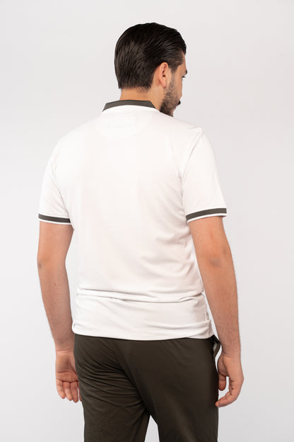 WHITE OLIVE COLLAR ZIPPER POLO