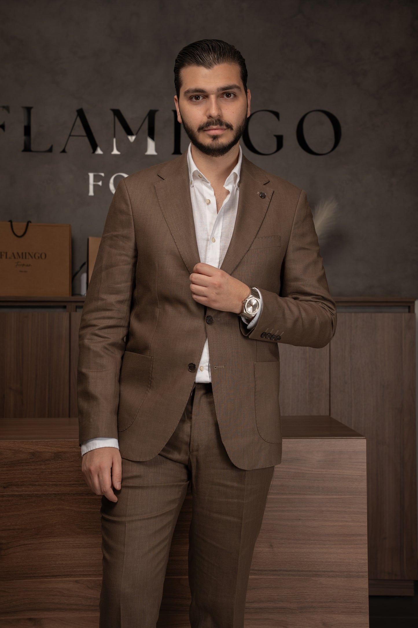 BROWN CASUAL LINEN SUIT