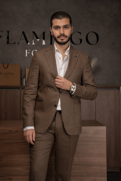 BROWN CASUAL LINEN SUIT