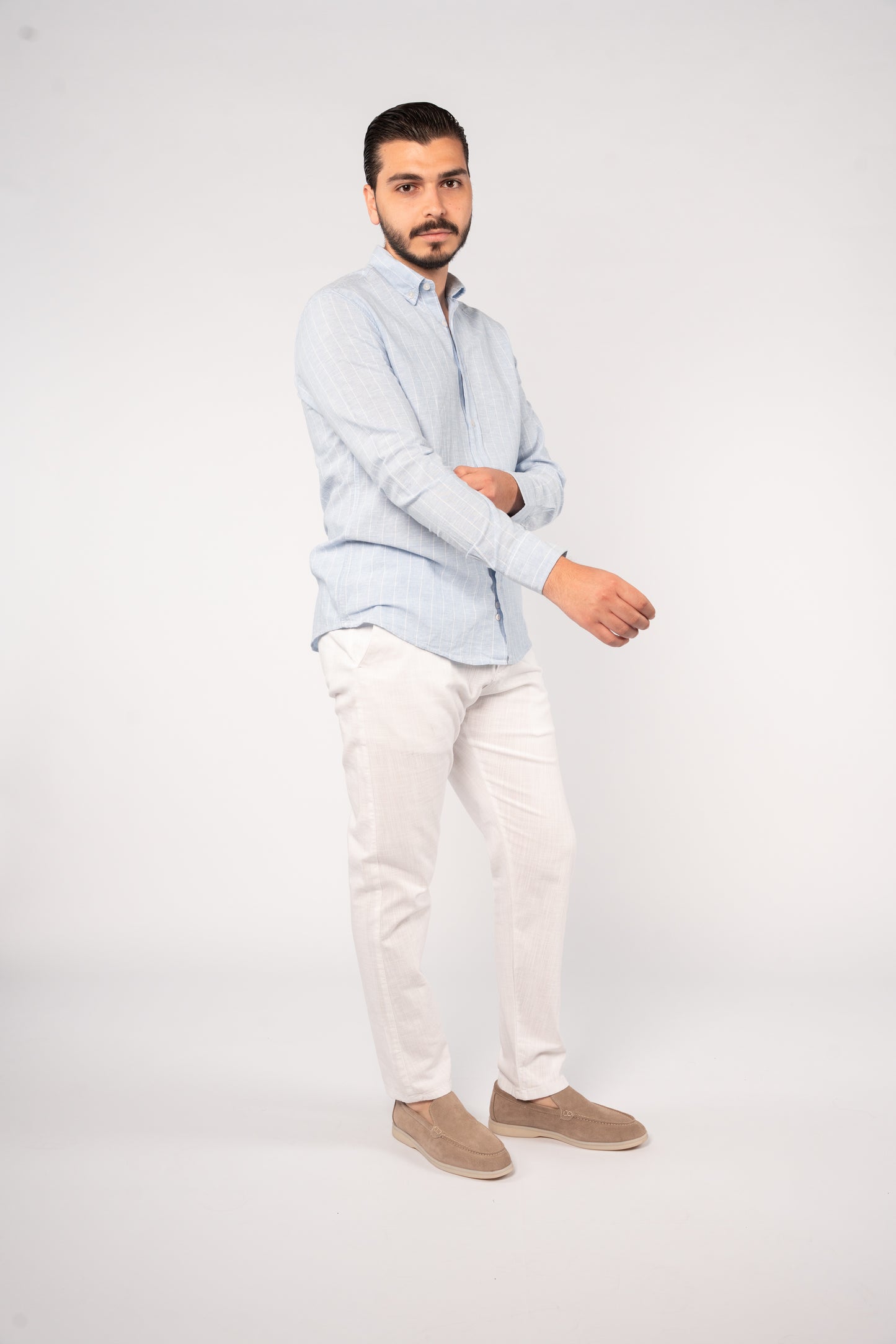 BLUE WHITE LINE LINEN SHIRT